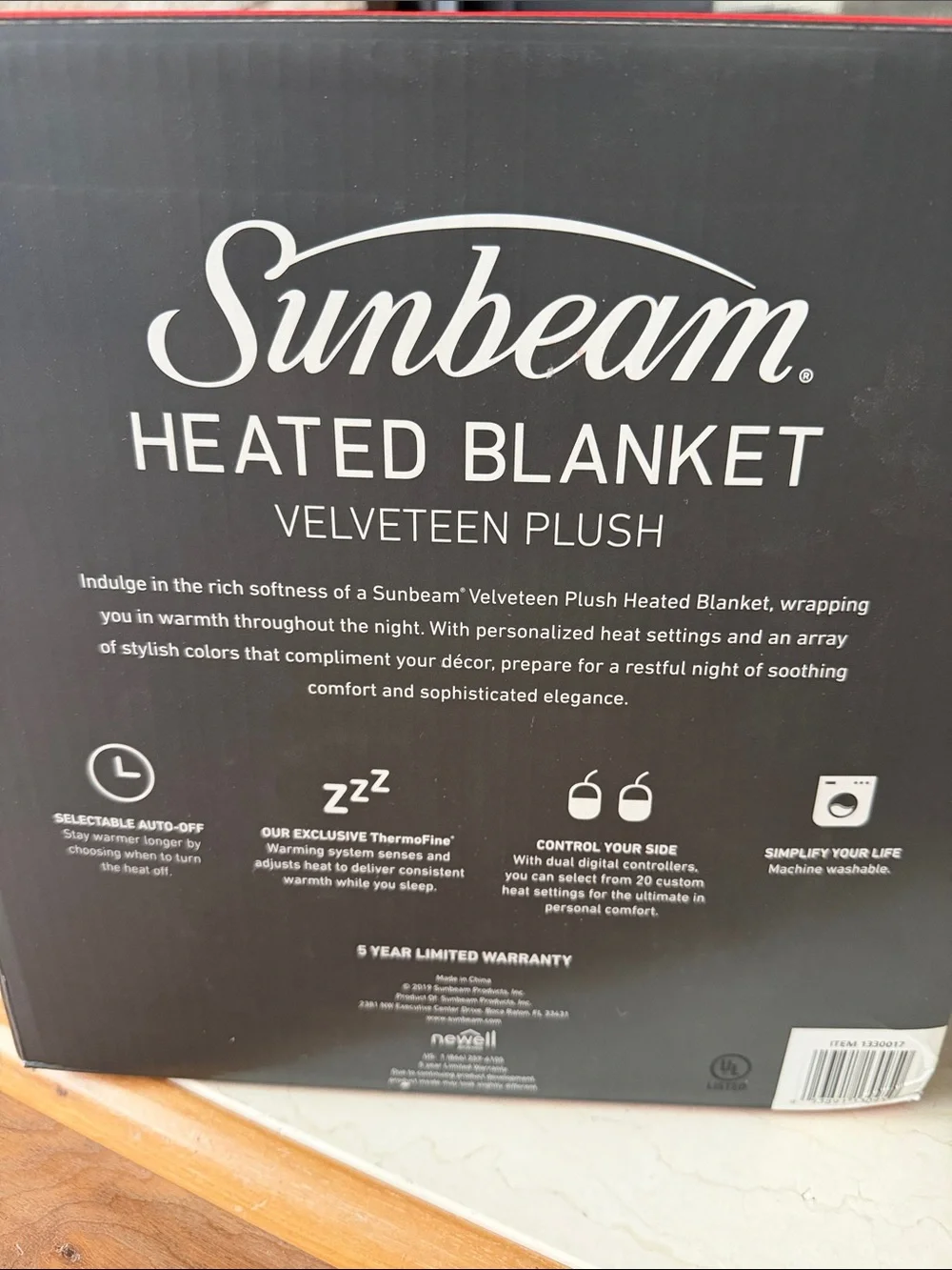 Sunbeam Queen Heated Blanket Velvet Plush 20 Heat Settings Dual Control